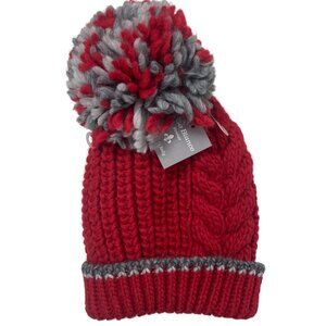 Gelso Bianco Knit Beanie With Pom Pom Red Gray Alpaca Wool Blend Made In Italy